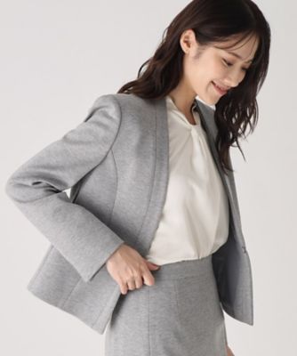 【日本製／伸縮性／着心地◎／通勤／セットアップ可】拘りの女性らしいシルエット！ノーカラージャケット（２００２３７２１０６）