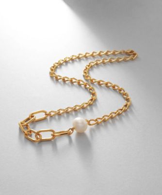 ＜COCOHNIK ONKITSCH (Women)＞シルバー　ミックスチェーン　ロングカーブ・ケーブル　淡水パールネックレス　ＧＰ（２００２３７３１４０）