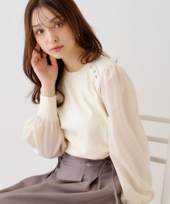 ＜COUTURE BROOCH (Women)＞【大人レディなニット・通勤にも】飾り釦ドッキングスリーブニット（２００２３７４３１１）