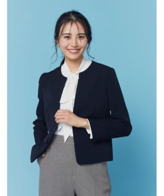 通勤・セレモニーセットアップ対応》キーネックジャケットダブル
