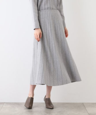 洗える／SETUP可能】ストライプ柄プリーツニットスカート