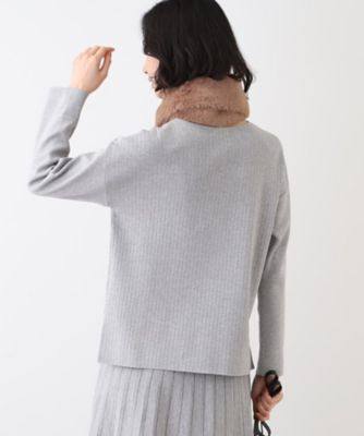 洗える／SETUP可能】Vネックストライプ柄ニットプルオーバー