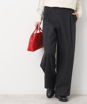 vintage ワイド　ツイード　ショーツ 後ろゴム・洗える・4サイズ展開】ワンタック入りツイードワイド