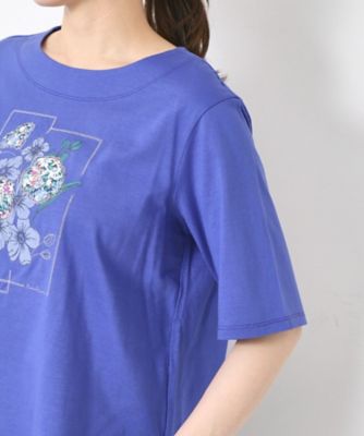 【Ｍ～４Ｌサイズ】パッチワーク＆刺繍　フラワーモチーフＴシャツ（２００２３７６３５６）