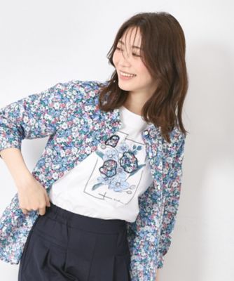 【Ｍ～４Ｌサイズ】パッチワーク＆刺繍　フラワーモチーフＴシャツ（２００２３７６３５６）