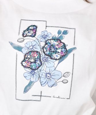 【Ｍ～４Ｌサイズ】パッチワーク＆刺繍　フラワーモチーフＴシャツ（２００２３７６３５６）
