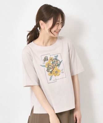 【Ｍ～４Ｌサイズ】パッチワーク＆刺繍　フラワーモチーフＴシャツ（２００２３７６３５６）