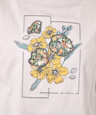 【Ｍ～４Ｌサイズ】パッチワーク＆刺繍　フラワーモチーフＴシャツ（２００２３７６３５６）