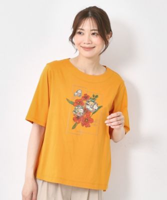 【Ｍ～４Ｌサイズ】パッチワーク＆刺繍　フラワーモチーフＴシャツ（２００２３７６３５６）
