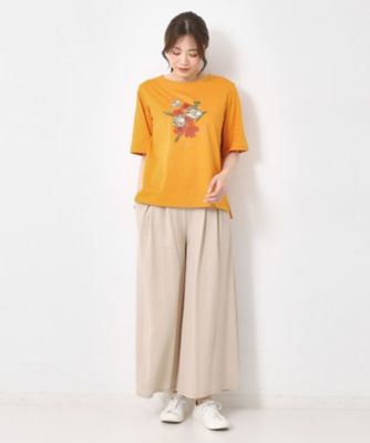 【Ｍ～４Ｌサイズ】パッチワーク＆刺繍　フラワーモチーフＴシャツ（２００２３７６３５６）