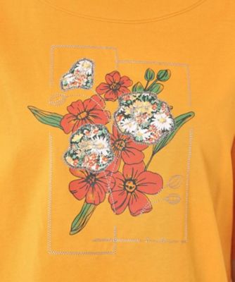 【Ｍ～４Ｌサイズ】パッチワーク＆刺繍　フラワーモチーフＴシャツ（２００２３７６３５６）