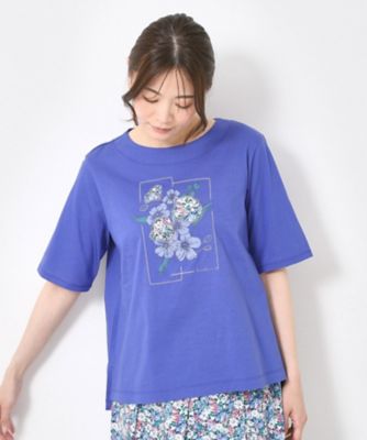 【Ｍ～４Ｌサイズ】パッチワーク＆刺繍　フラワーモチーフＴシャツ（２００２３７６３５６）