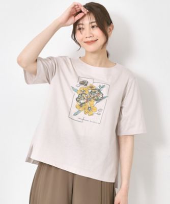 【Ｍ～４Ｌサイズ】パッチワーク＆刺繍　フラワーモチーフＴシャツ（２００２３７６３５６）