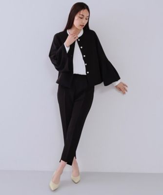 Drawer フレア　パフスリーブ　ジャケット　38ブラック オータムセール特別価格】 レディース 大人 上品 輝くパールの