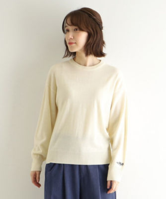 ＜LAURA ASHLEY＞【ウール混／袖刺繍／４ｃｏｌｏｒｓ】ベーシックニット（２００２３７７９９１）