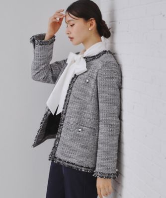 通勤・セレモニー対応》コットンツイードミドルジャケット