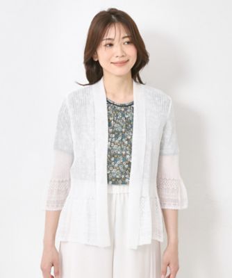 M～4Lサイズ】シャインリノ麻混レース柄カーディガン