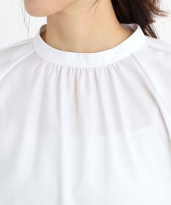 【R‐QUALITY／接触冷感／洗える】スタンドネックシャツブラウス R‐QUALITY／接触冷感／洗える】スタンドネックシャツブラウス
