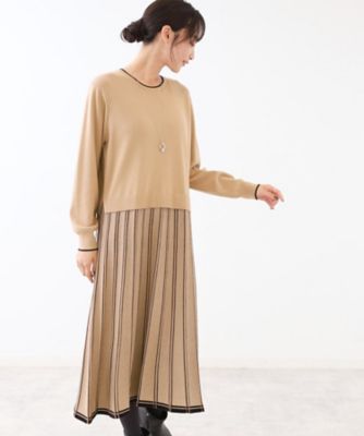 真冬から春まで着られる】バイカラーニットワンピース