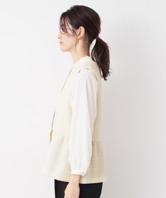 入卒／セレモニー】パール調ボタン付きペプラムツイードジレ