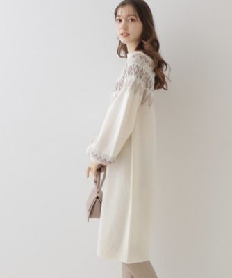 D&G ニットワンピース アイボリー 膝丈 38 M ノルディック柄 ドルガバ 一枚でキマる・オトナ可愛い】ノルディック柄ニットサックワンピース