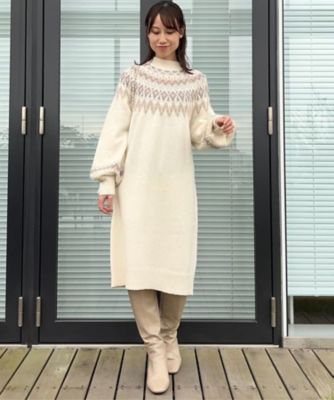 未使用品　ビームスゴルフ　ニットワンピース　ウール　ノルディック　ロング　柄 一枚でキマる・オトナ可愛い】ノルディック柄ニットサックワンピース