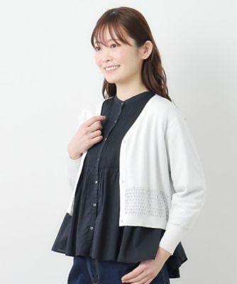 ＜LAURA ASHLEY＞【コットンシルク混／７分袖】透かし編みＶネックカーディガン（２００２３８３７５９）