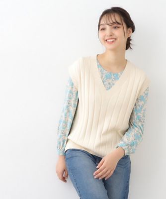 LAURA ASHLEY/ローラ アシュレイ 太リブ編みVネックベスト(2002383761)