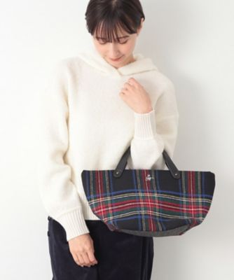 WOVEN 黒白チェック トートバッグ 四角い マチ つき フリル