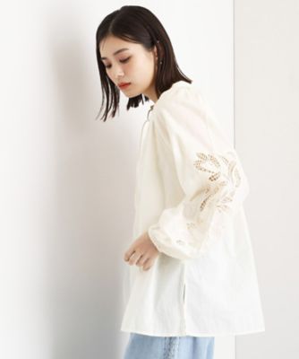 袖刺繍コットンブラウス【洗える】（2002385986