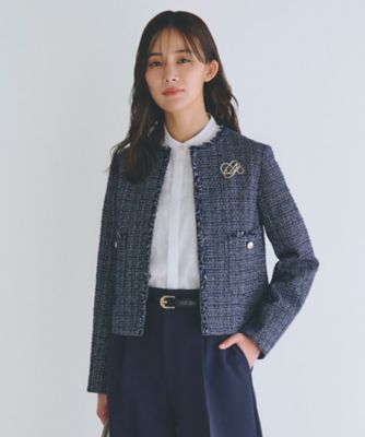 極美品>TAGLIATORE 新ロゴ モノトーン ツイード ジャケット 46