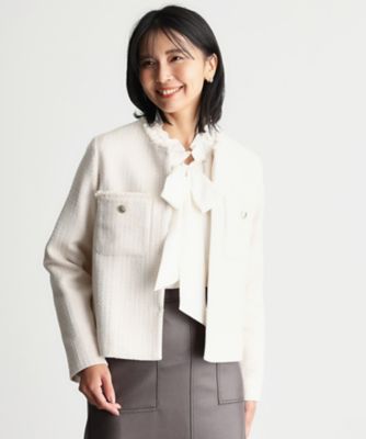 ＜THE SHOP TK (Women)＞【ＯＮＯＦＦ活躍／セレモニー／通勤】ツイードノーカラージャケット／洗える（２００２３８６１５３）