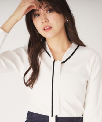 ＜COUP DE CHANCE (Women)＞【洗える】配色ボウタイのニットトップス（２００２３８６４３９）