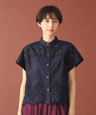 ticca ティッカ　レースフレンチシャツ/ネイビー TICCA（ティッカ）レースフレンチシャツ