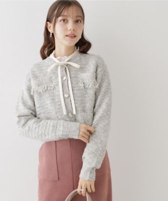 上品な着こなしが叶う】ツイード風ニットジャケットカーディガン