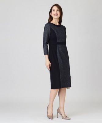 【日本製／美シルエット／伸縮性】スタイルアップ効果！ラメ入ジャカード素材が華やかなＩラインワンピース（２００２３８８８９９）