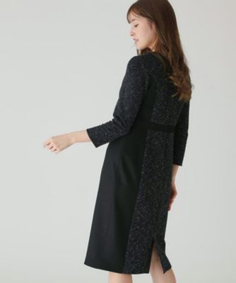 【日本製／美シルエット／伸縮性】スタイルアップ効果！ラメ入ジャカード素材が華やかなＩラインワンピース（２００２３８８８９９）