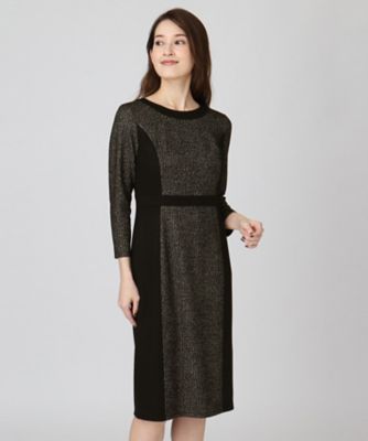 【日本製／美シルエット／伸縮性】スタイルアップ効果！ラメ入ジャカード素材が華やかなＩラインワンピース（２００２３８８８９９）