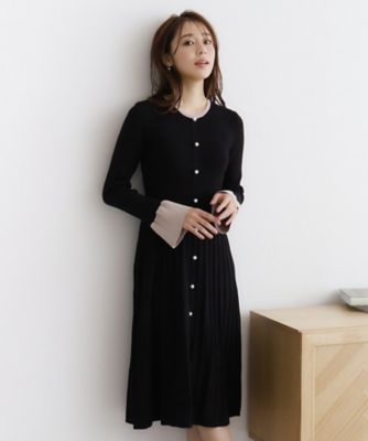 ＜index (Women)＞《美人百花掲載》パール調デザインバイカラーニットワンピース【洗濯機洗い可】（２００２３８９０６３）