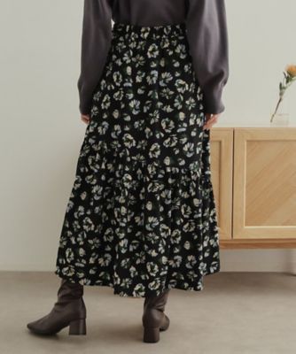 フラワープリントフレアスカート【洗濯機洗い可