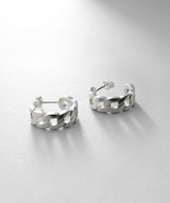 シルバー フラットカーブチェーンモチーフピアス