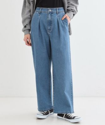 ＜SHOO LA RUE (Women)＞【Ｓ－ＬＬ】後ろウエストゴムが楽　大人のタックワイド　デニムパンツ（２００２３９７５２９）