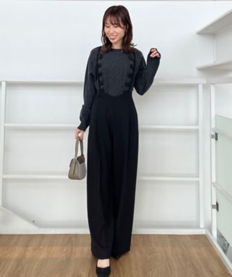【華奢見せが叶う】サス付き裏起毛ジョーゼットワイドパンツ（２００２３９７８３４）