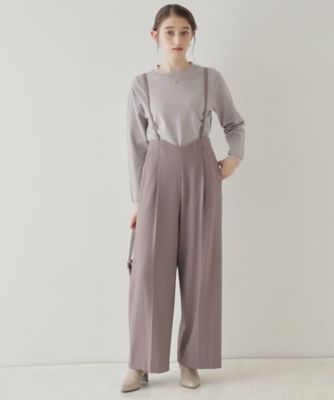 【華奢見せが叶う】サス付き裏起毛ジョーゼットワイドパンツ（２００２３９７８３４）