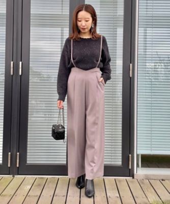 【華奢見せが叶う】サス付き裏起毛ジョーゼットワイドパンツ（２００２３９７８３４）
