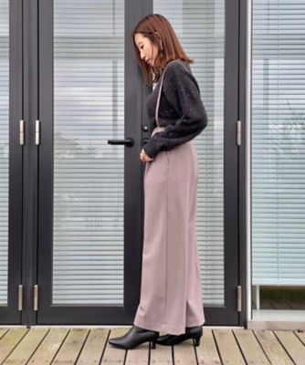 【華奢見せが叶う】サス付き裏起毛ジョーゼットワイドパンツ（２００２３９７８３４）