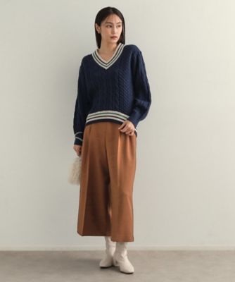 美品◆DEUXIEME CLASSE チルデンニット　 オーバーサイズ 日本製 配色ラインチルデンVネックニット【洗濯機洗い可