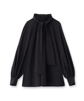 通勤】ボウタイ付スタンドネック ボリュームブラウス