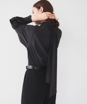 通勤】ボウタイ付スタンドネック ボリュームブラウス