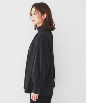 通勤】ボウタイ付スタンドネック ボリュームブラウス 